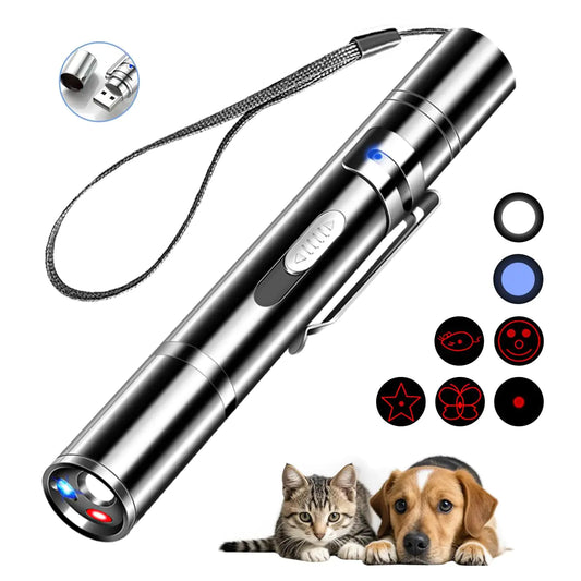 Rumcut Laser Pointer Cat Toys Cat Laser Pointer Toy with Three Light Modes Five Adjustable PatternsUSB Portable Charging Interactive cat Toy Multifunctional and Portable